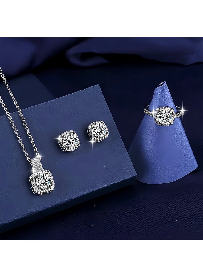 Elegant Jewelry Set for Women – Shiny Necklace, Stud Earrings & Ring Trio, Delicate Sparkling Set for Gift, Anniversary, Party, or Daily Wear  - Image 3