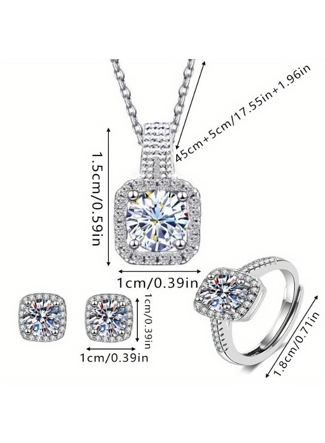 Elegant Jewelry Set for Women – Shiny Necklace, Stud Earrings & Ring Trio, Delicate Sparkling Set for Gift, Anniversary, Party, or Daily Wear  - Image 5
