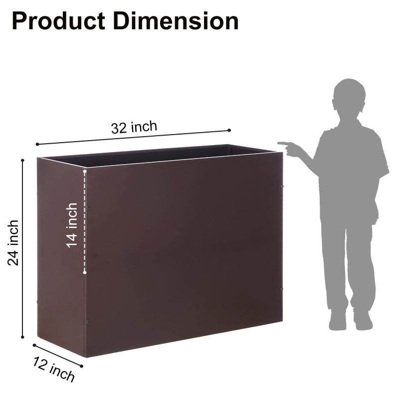 SUNNYPARK Large Metal Planter Box 32â€x 12â€x 24â€, Rectangular Modern Brown Metal Planter Box Heavy Duty with Drainage Holes for Outdoor Garden Patio - Image 2