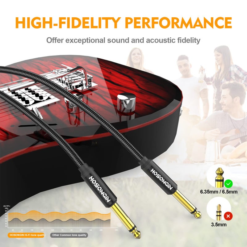 HOSONGIN 1/4 Inch Guitar Instrument Cable 6.6ft 2-Pack [Nylon Braided Shielded], 1/4 Inch to 1/4 inch TS Male to Male Plug Mono Audio Cord, Quarter Inch 6.35mm Unbalanced Interconnect Line - 6.6 feet - Image 2