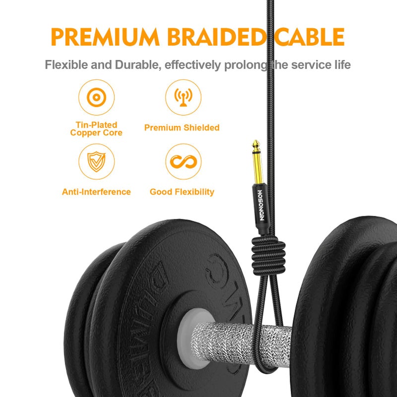 HOSONGIN 1/4 Inch Guitar Instrument Cable 6.6ft 2-Pack [Nylon Braided Shielded], 1/4 Inch to 1/4 inch TS Male to Male Plug Mono Audio Cord, Quarter Inch 6.35mm Unbalanced Interconnect Line - 6.6 feet - Image 4