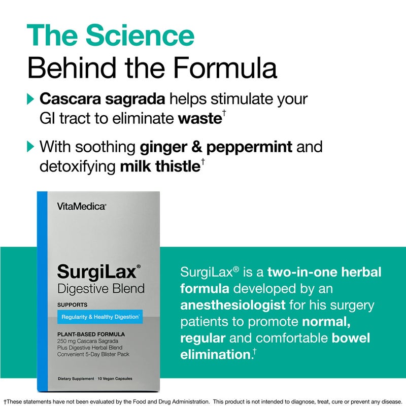 VitaMedica SurgiLax Digestive Blend - All-Natural 5 Day Colon Cleanse - Detox with Cascara Sagrada, Ginger & Milk Thistle for Constipation Relief, Gas & Bloating - 10 Vegan Capsules - Image 3