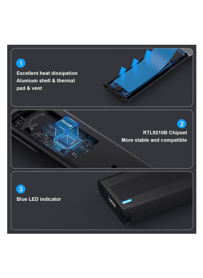 KASTWAVE - M.2 NVME SATA SSD Enclosure Aluminum Adapter, Hard Drive Enclosure, USB C Gen 2 NVME PCIe 10Gbps SATA M-Key/B+M Key External SSD Adapter, M.2 SSD Enclosure for 2230/2242/2260/2280, Support UASP Trim - Image 1