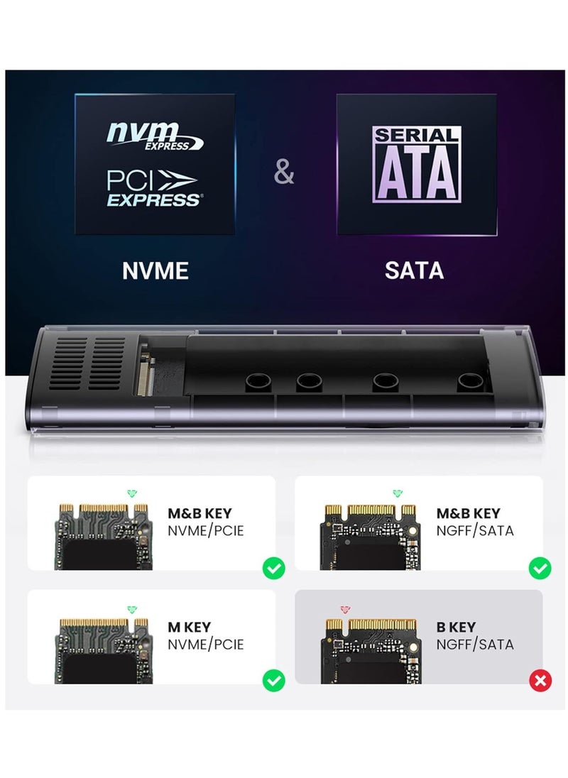 KASTWAVE - M.2 NVME SATA SSD Enclosure Aluminum Adapter, Hard Drive Enclosure, USB C Gen 2 NVME PCIe 10Gbps SATA M-Key/B+M Key External SSD Adapter, M.2 SSD Enclosure for 2230/2242/2260/2280, Support UASP Trim - Image 1