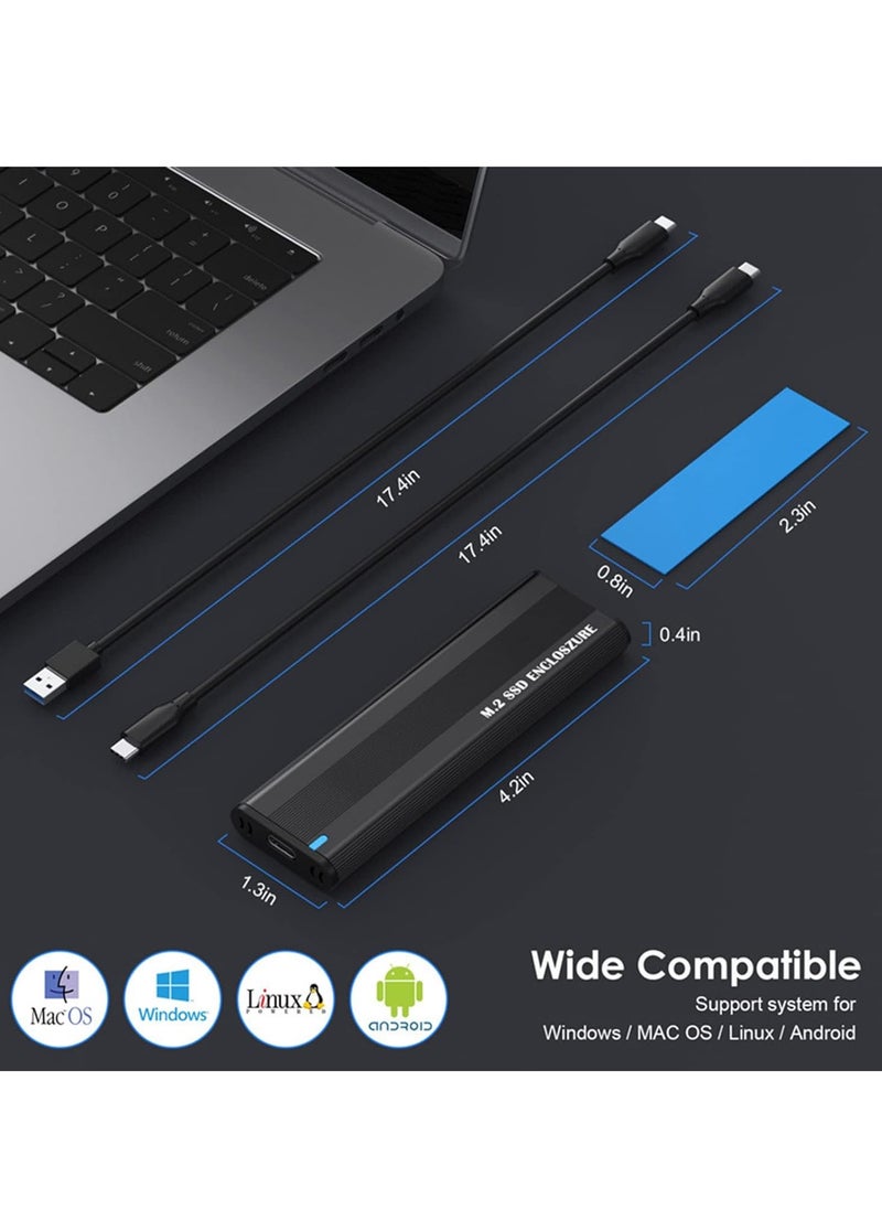 KASTWAVE - M.2 NVME SATA SSD Enclosure Aluminum Adapter, Hard Drive Enclosure, USB C Gen 2 NVME PCIe 10Gbps SATA M-Key/B+M Key External SSD Adapter, M.2 SSD Enclosure for 2230/2242/2260/2280, Support UASP Trim - Image 1
