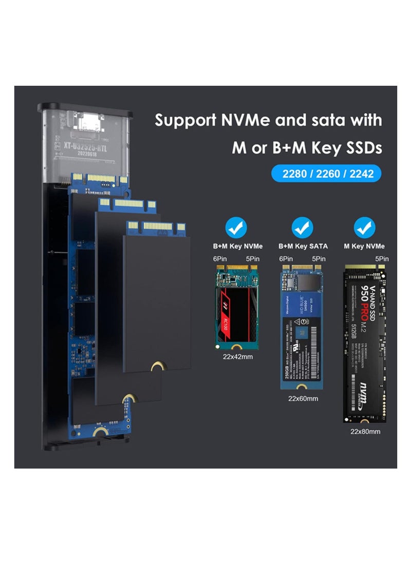 KASTWAVE - M.2 NVME SATA SSD Enclosure Aluminum Adapter, Hard Drive Enclosure, USB C Gen 2 NVME PCIe 10Gbps SATA M-Key/B+M Key External SSD Adapter, M.2 SSD Enclosure for 2230/2242/2260/2280, Support UASP Trim - Image 1
