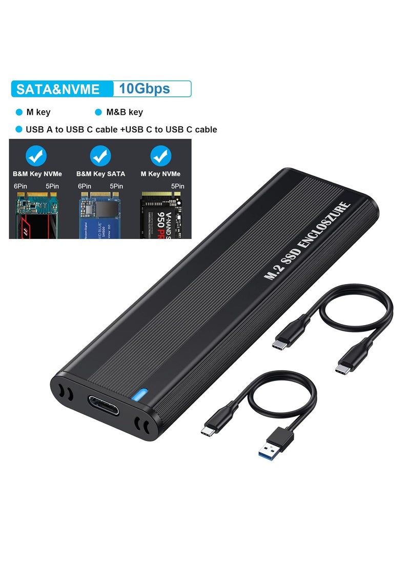 KASTWAVE - M.2 NVME SATA SSD Enclosure Aluminum Adapter, Hard Drive Enclosure, USB C Gen 2 NVME PCIe 10Gbps SATA M-Key/B+M Key External SSD Adapter, M.2 SSD Enclosure for 2230/2242/2260/2280, Support UASP Trim - Image 1