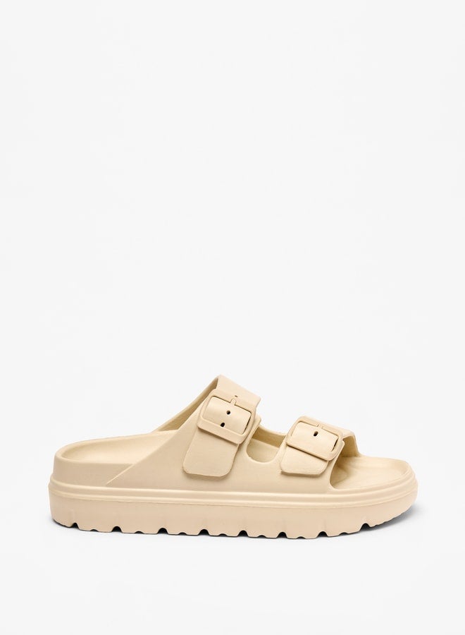 Celeste Women's Solid Slip-On Sandals with Buckle Accent - Image 3