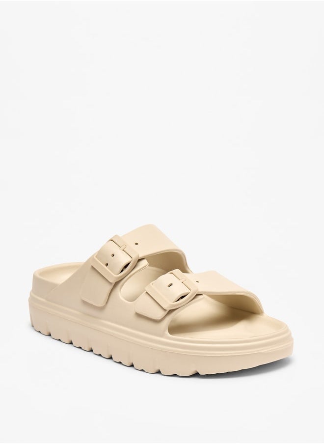 Celeste Women's Solid Slip-On Sandals with Buckle Accent - Image 1