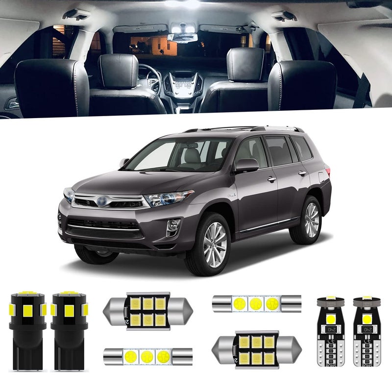 ENDPAGE 14pcs Highlander LED Interior Light Kit for Toyota Highlander 2008 2009 2010 2011 2012 2013 White 6000K Interior LED Lighting Package  License Plate Lights Install Tool