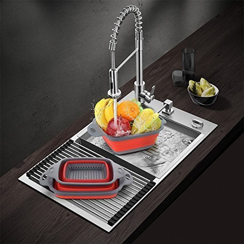 CELLEBII Square Shape Drain Basket Collapsible Colanders Foldable Silicone Kitchen Organizer Fruit Vegetable Baskets Folding Strainers - Image 3