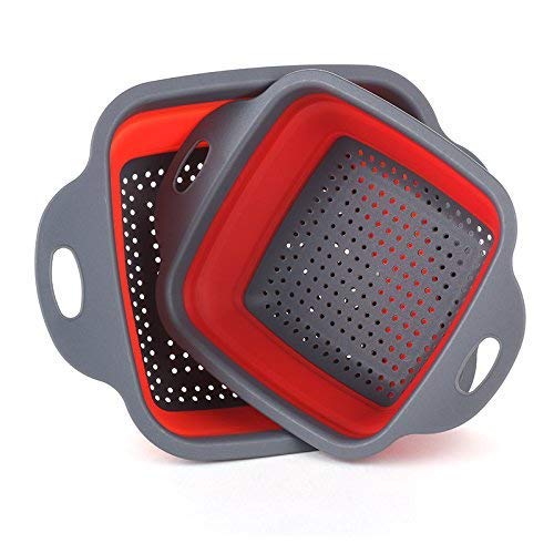 CELLEBII Square Shape Drain Basket Collapsible Colanders Foldable Silicone Kitchen Organizer Fruit Vegetable Baskets Folding Strainers - Image 2