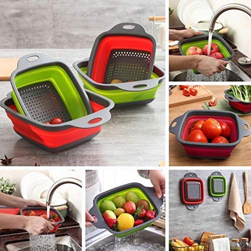 CELLEBII Square Shape Drain Basket Collapsible Colanders Foldable Silicone Kitchen Organizer Fruit Vegetable Baskets Folding Strainers - Image 4