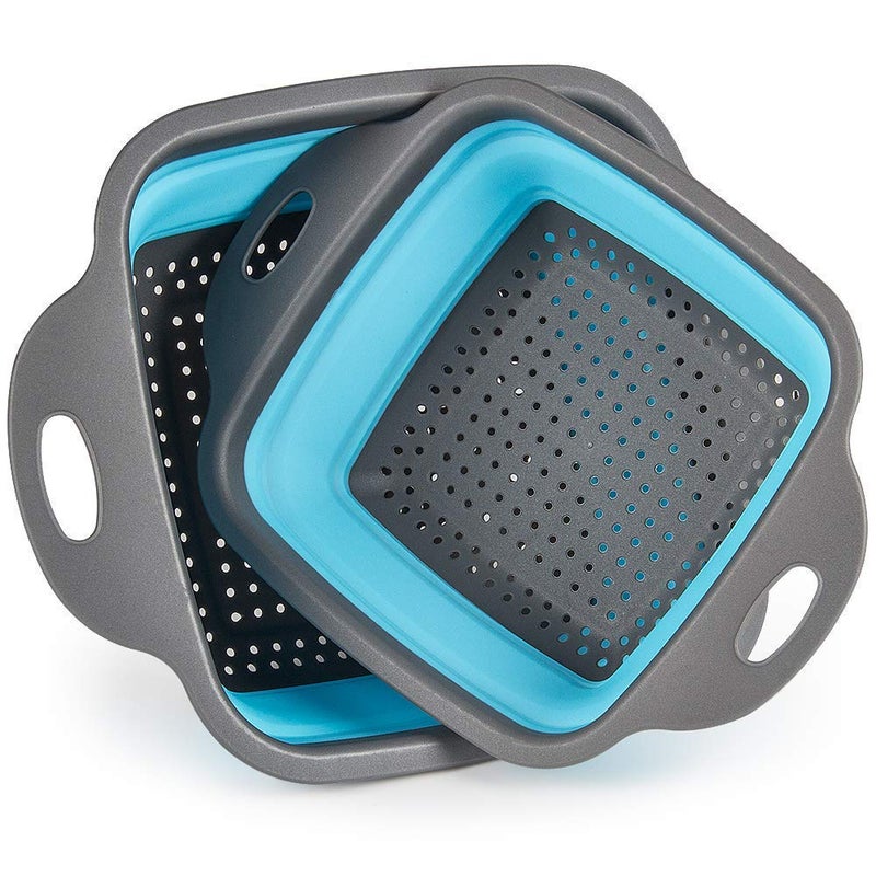CELLEBII Square Shape Drain Basket Collapsible Colanders Foldable Silicone Kitchen Organizer Fruit Vegetable Baskets Folding Strainers - Image 1