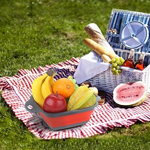 CELLEBII Square Shape Drain Basket Collapsible Colanders Foldable Silicone Kitchen Organizer Fruit Vegetable Baskets Folding Strainers - Image 5