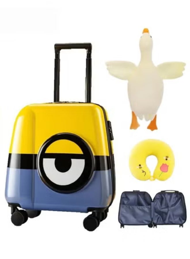 HOOKOR 3PCS Kids Luggage Set,Children Travel Suitcase,Minions Rolling Luggages,Child Trolley Bag with Swan Plush Doll,U-Shaped Pillow,Wheels and Telescopic Handle for Kid Toddlers Boys Girls,20 Inch - Image 1