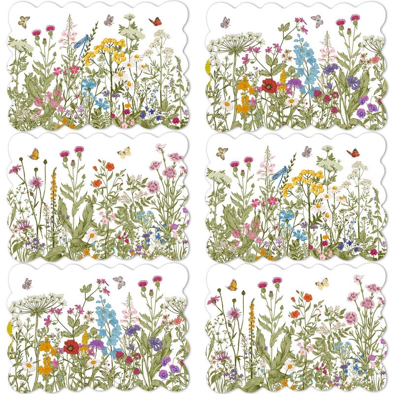 OBUSATT Spring Placemats Set of 6 Easter Flower Plastic Table Mats Wild Flowers Place Mats Retro Flower Table Decoration for Indoor Outdoor Party Kitchen Dining Decoration - Image 1