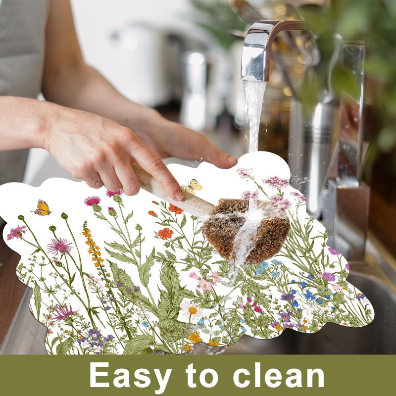 OBUSATT Spring Placemats Set of 6 Easter Flower Plastic Table Mats Wild Flowers Place Mats Retro Flower Table Decoration for Indoor Outdoor Party Kitchen Dining Decoration - Image 4