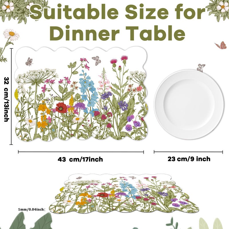 OBUSATT Spring Placemats Set of 6 Easter Flower Plastic Table Mats Wild Flowers Place Mats Retro Flower Table Decoration for Indoor Outdoor Party Kitchen Dining Decoration - Image 2