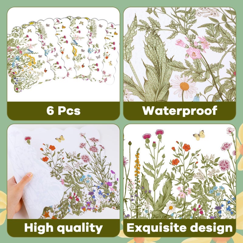 OBUSATT Spring Placemats Set of 6 Easter Flower Plastic Table Mats Wild Flowers Place Mats Retro Flower Table Decoration for Indoor Outdoor Party Kitchen Dining Decoration - Image 3
