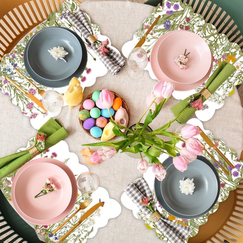OBUSATT Spring Placemats Set of 6 Easter Flower Plastic Table Mats Wild Flowers Place Mats Retro Flower Table Decoration for Indoor Outdoor Party Kitchen Dining Decoration - Image 5