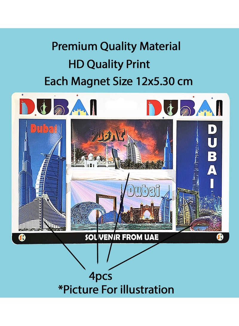 Souvenir Souq Fridge Magnet 4 pcs Colorful  Large Size 12x5.3cm Dubai Skylines - Image 2