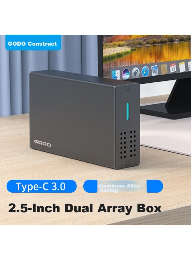 Godo o Disk Array Enclosure, Sata Hard Drive Case, 2.5-inch Dual-bay Raid, External Tpyec Port, Usb 3.0, Compatible With Desktop And Laptop, For Mechanical And Solid State Drives - Image 1