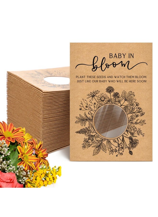 Fumete - 50 Pack Baby Shower Party Favor Baby In Bloom Packet Kraft Bags With Window Envelopes Resealable Organizer Storage Bag For Gender Reveal Party - Image 1