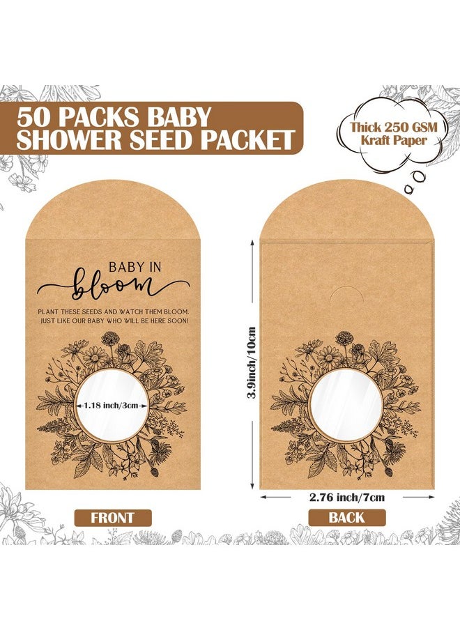 Fumete - 50 Pack Baby Shower Party Favor Baby In Bloom Packet Kraft Bags With Window Envelopes Resealable Organizer Storage Bag For Gender Reveal Party - Image 1