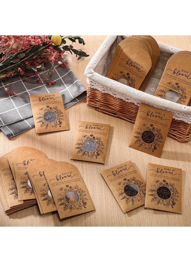 Fumete - 50 Pack Baby Shower Party Favor Baby In Bloom Packet Kraft Bags With Window Envelopes Resealable Organizer Storage Bag For Gender Reveal Party - Image 1
