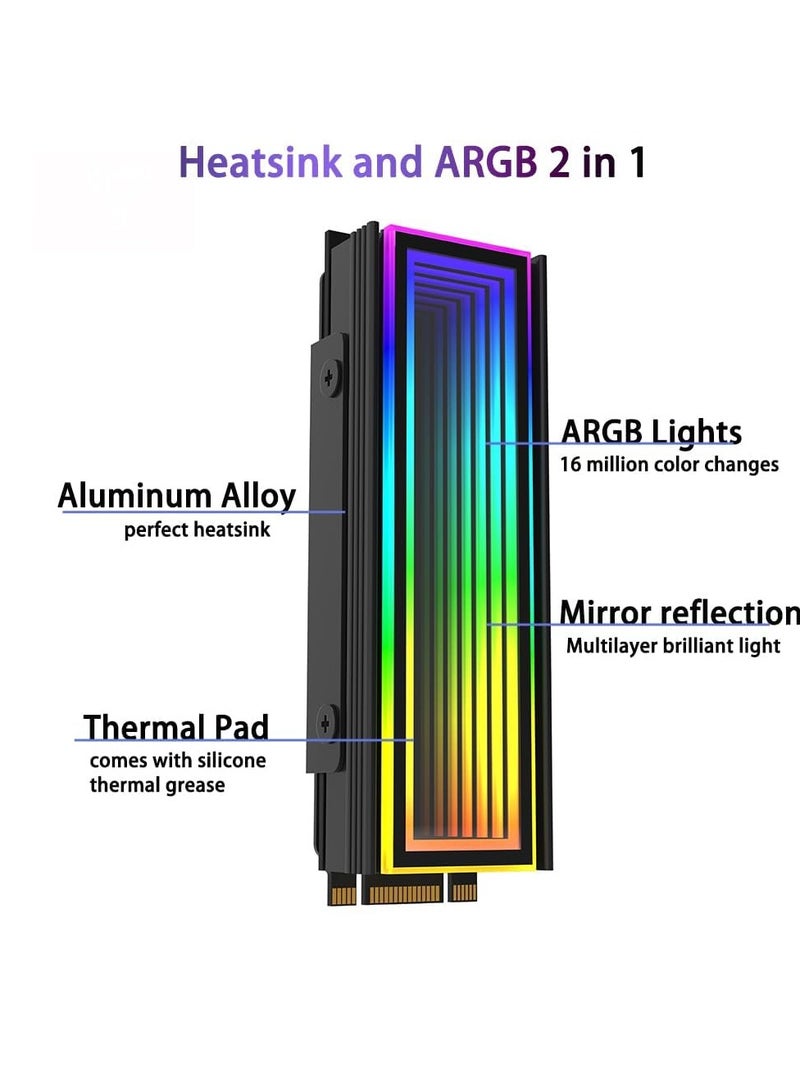 SYOSI ARGB M.2 Heatsink SSD Heat Sink with Thermal Pads, Aluminum 2280 M2 5V 3Pin Addressable RGB Sync NVME Heatsink for M.2 2280 Nvme SSD - Image 3
