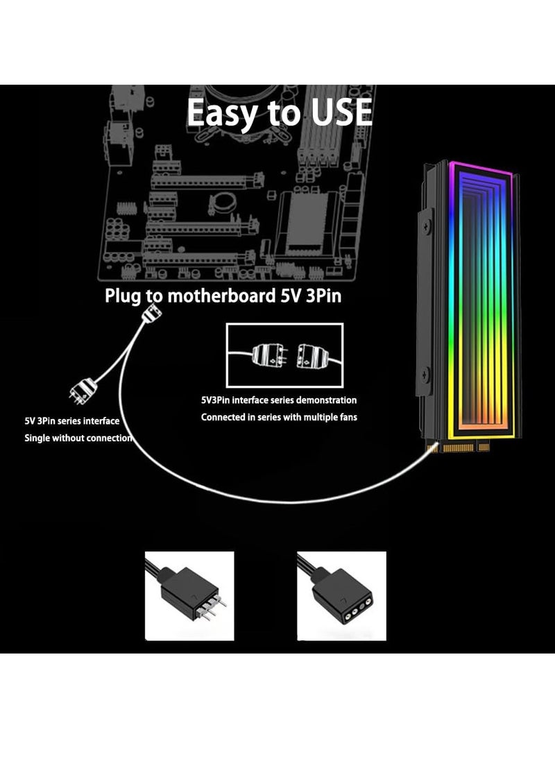 SYOSI ARGB M.2 Heatsink SSD Heat Sink with Thermal Pads, Aluminum 2280 M2 5V 3Pin Addressable RGB Sync NVME Heatsink for M.2 2280 Nvme SSD - Image 4