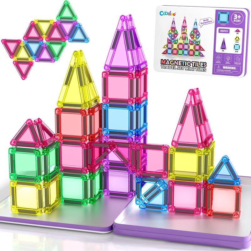 Coodoo Magnetic Tiles Mini Travel Set for Kids Magnetic Blocks Building Toys Preschool Classroom Must Haves Montessori Education STEM Sensory Outdoor Toys for Toddlers 3 Year Old Girls Boys Birthday Gift - Image 3