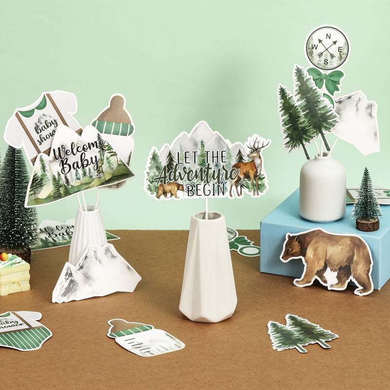 Funmemoir 24PCS Adventure Baby Shower Centerpiece Sticks Let the Adventure Begin Baby Shower Table Decorations for Woodland Forest Mountain Animal Theme Party Supplies - Image 2