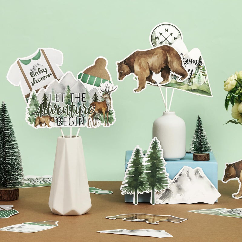 Funmemoir 24PCS Adventure Baby Shower Centerpiece Sticks Let the Adventure Begin Baby Shower Table Decorations for Woodland Forest Mountain Animal Theme Party Supplies - Image 3