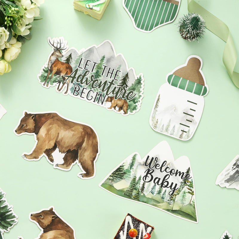 Funmemoir 24PCS Adventure Baby Shower Centerpiece Sticks Let the Adventure Begin Baby Shower Table Decorations for Woodland Forest Mountain Animal Theme Party Supplies - Image 5