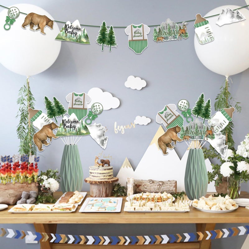 Funmemoir 24PCS Adventure Baby Shower Centerpiece Sticks Let the Adventure Begin Baby Shower Table Decorations for Woodland Forest Mountain Animal Theme Party Supplies - Image 4