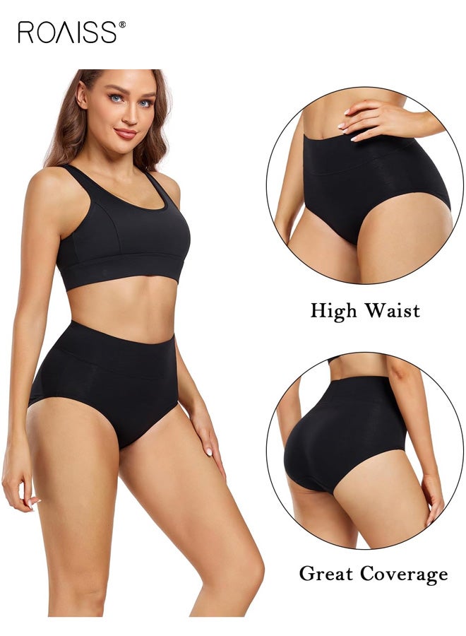 رويس ملابس داخلية نسائية قطنية مكونة من 4 قطع، سراويل داخلية عالية الخصر لتشكيل البطن ورفع الأرداف، مقاس كبير، سراويل داخلية مثلثة ناعمة وجيدة التهوية ومريحة، عبوة متعددة - Image 5
