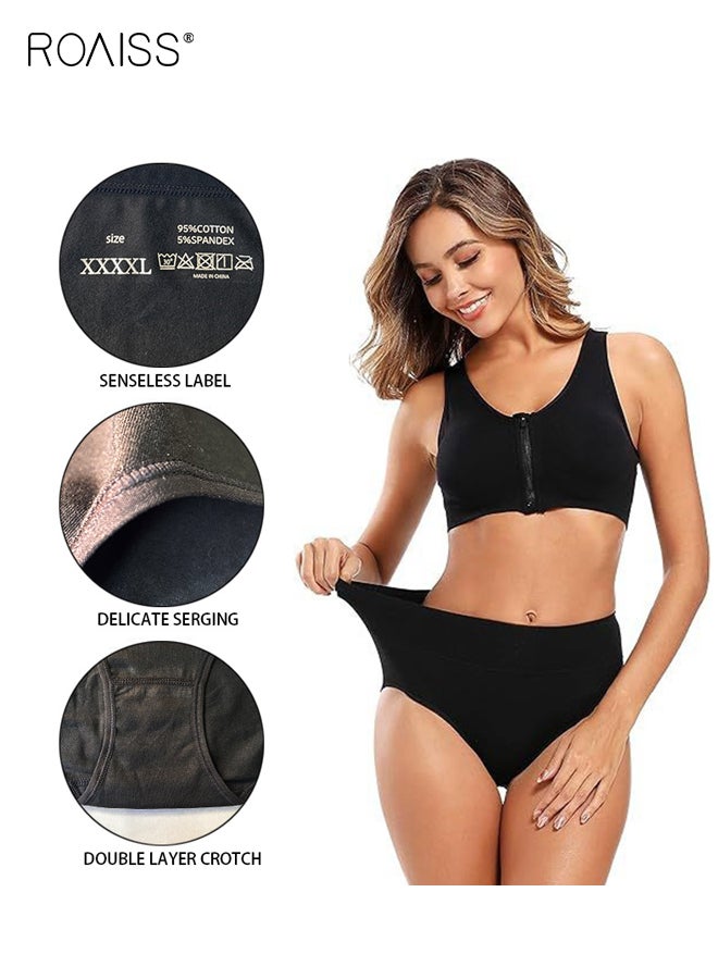 رويس ملابس داخلية نسائية قطنية مكونة من 4 قطع، سراويل داخلية عالية الخصر لتشكيل البطن ورفع الأرداف، مقاس كبير، سراويل داخلية مثلثة ناعمة وجيدة التهوية ومريحة، عبوة متعددة - Image 4