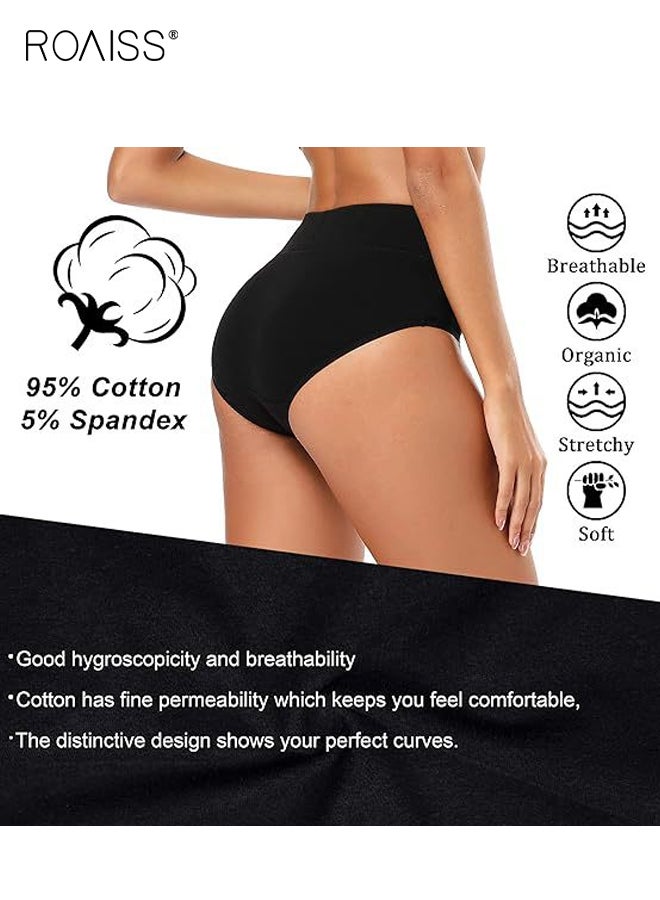رويس ملابس داخلية نسائية قطنية مكونة من 4 قطع، سراويل داخلية عالية الخصر لتشكيل البطن ورفع الأرداف، مقاس كبير، سراويل داخلية مثلثة ناعمة وجيدة التهوية ومريحة، عبوة متعددة - Image 3
