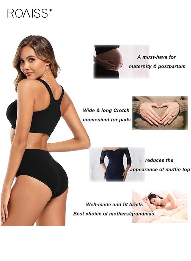 رويس ملابس داخلية نسائية قطنية مكونة من 4 قطع، سراويل داخلية عالية الخصر لتشكيل البطن ورفع الأرداف، مقاس كبير، سراويل داخلية مثلثة ناعمة وجيدة التهوية ومريحة، عبوة متعددة - Image 2