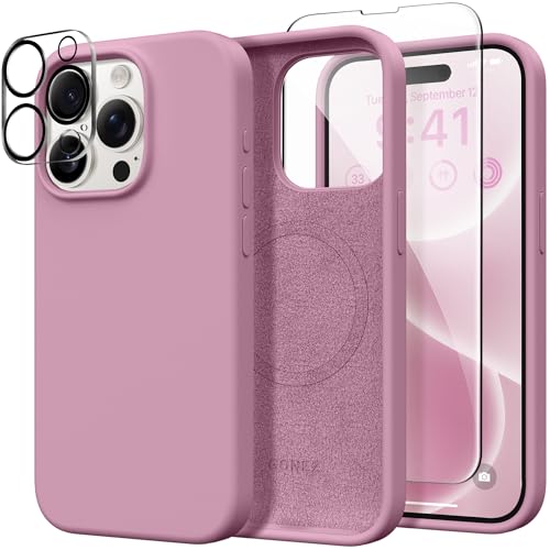 GONEZ for iPhone 15 Pro Max Case Silicone, Compatible with Magsafe, 2X Camera Protector + 2X Screen Protector, Soft Anti-Scratch Microfiber Lining, Liquid Silicone Shockproof Phone Cover,Blackcurrant - Image 1