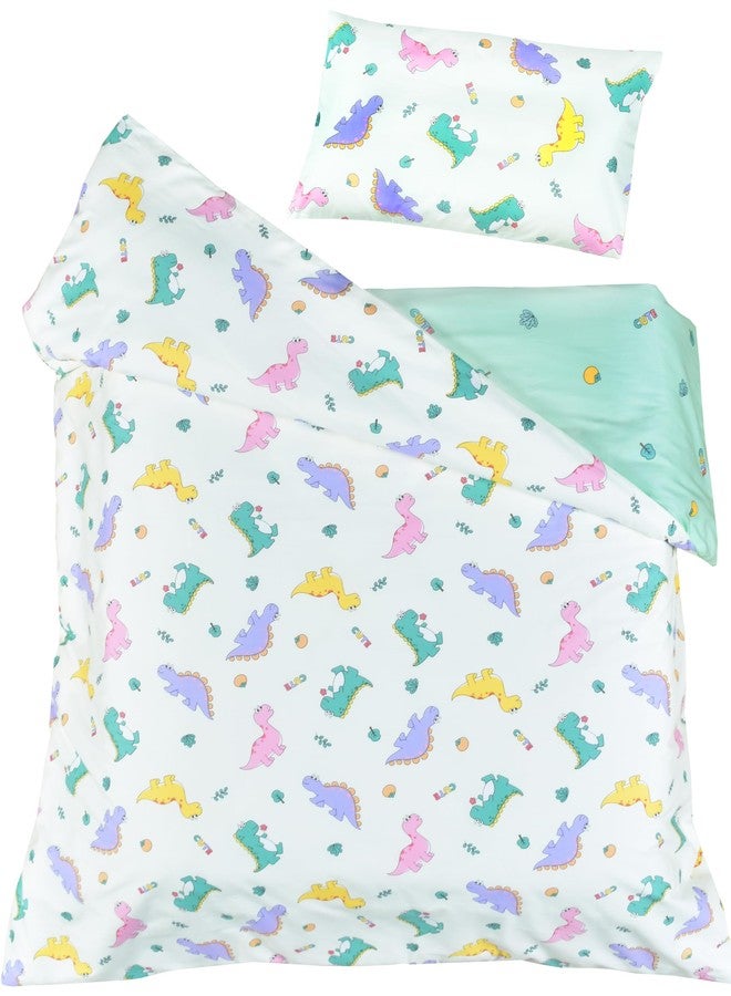 J-pinno Dinosaur Green Cute Boys Girls Cartoon Duvet Cover + Pillowcase Set, Zipper Closure, 100% Cotton, for Kids Crib Toddler Bedding Decoration Gift (Dinosaur Crib 47" X 59") - Image 2
