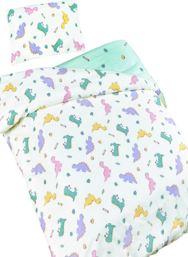 J-pinno Dinosaur Green Cute Boys Girls Cartoon Duvet Cover + Pillowcase Set, Zipper Closure, 100% Cotton, for Kids Crib Toddler Bedding Decoration Gift (Dinosaur Crib 47" X 59") - Image 1