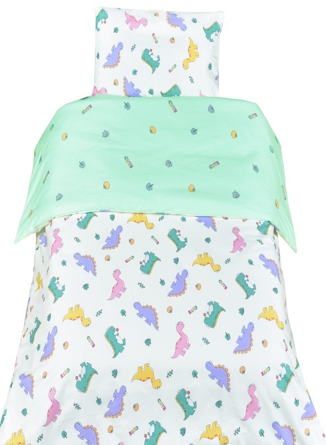 J-pinno Dinosaur Green Cute Boys Girls Cartoon Duvet Cover + Pillowcase Set, Zipper Closure, 100% Cotton, for Kids Crib Toddler Bedding Decoration Gift (Dinosaur Crib 47" X 59") - Image 3