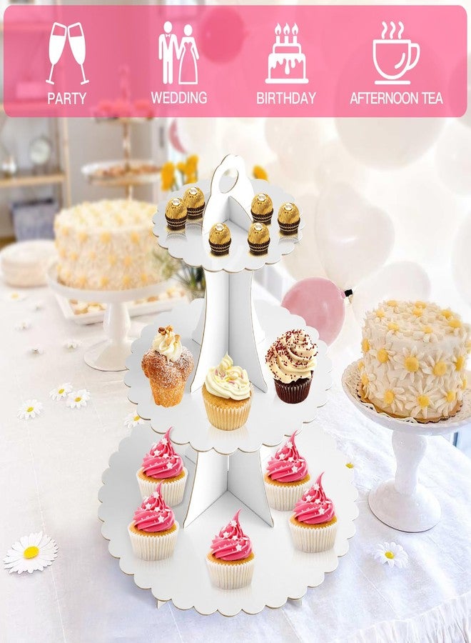 Soleebee 3-Tier Cupcake Stand, Cardboard Cupcake Tower, Dessert Cup Cake Stand Tower for Birthday Wedding Party Decoration, Cupcake Tier Stand 1 Set (White) - Image 5