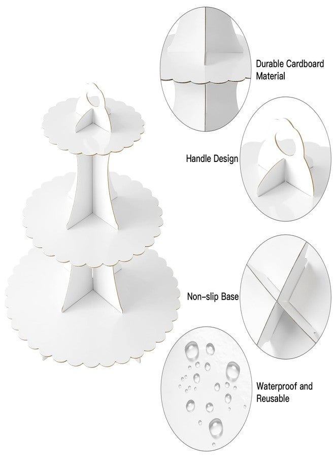 Soleebee 3-Tier Cupcake Stand, Cardboard Cupcake Tower, Dessert Cup Cake Stand Tower for Birthday Wedding Party Decoration, Cupcake Tier Stand 1 Set (White) - Image 3