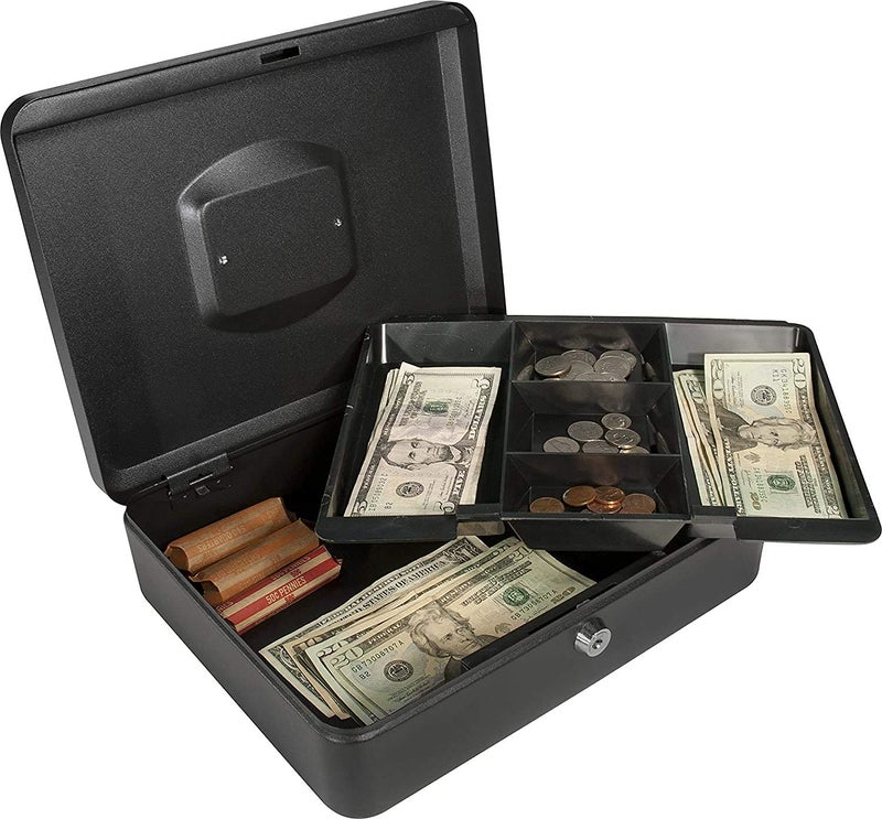 SentrySafe Black Money Saving Box with Cash Tray and Key Lock, Portable Safe Box with Carrying Handle, 0.21 Cubic Feet, 3.75 x 12 x 9.3 Inches, CB-12 - Image 3