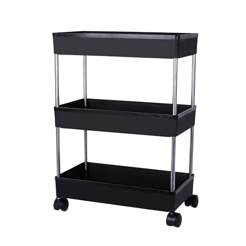 Leaffybezz 3 Layer Multipurpose Kitchen with Wheels, Space Saving Home Storage Organizer Rack Vegetable Rack Stand for Living Room, Bedroom, Office (Black) - Image 2