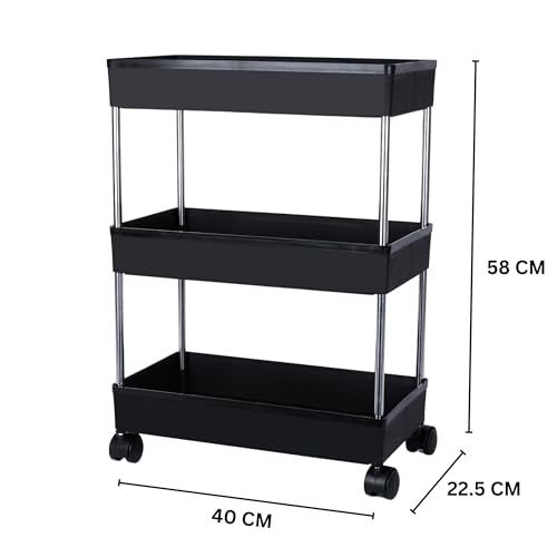 Leaffybezz 3 Layer Multipurpose Kitchen with Wheels, Space Saving Home Storage Organizer Rack Vegetable Rack Stand for Living Room, Bedroom, Office (Black) - Image 3